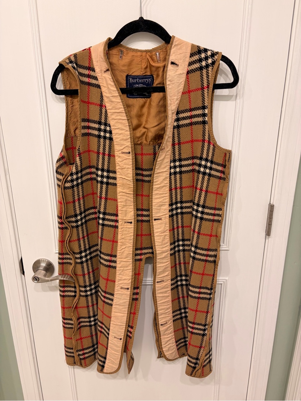 Burberry Tan Check Quilted Sleeveless Vest with Red and Black Accents